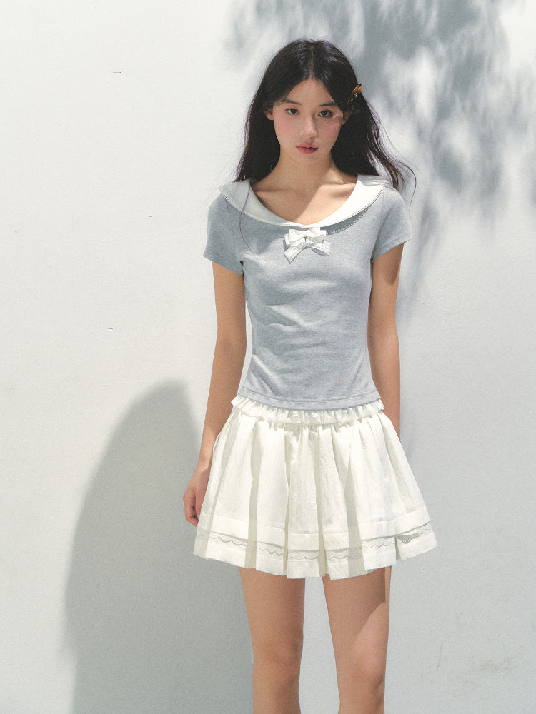 Contrast Color Fake Two-piece Short-sleeve T-shirt