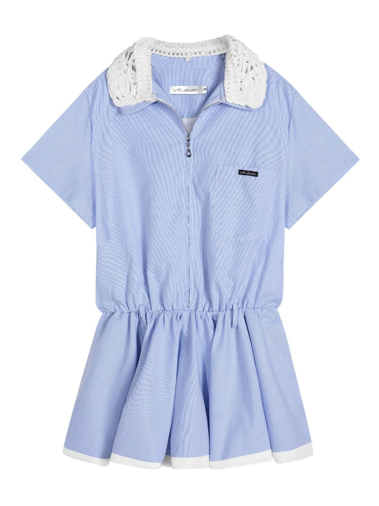 Lace Collar Stripe Bubble Dress