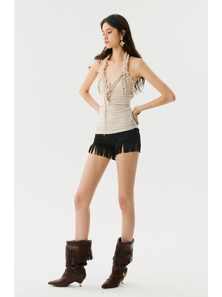 Black Suede Fringe Shorts