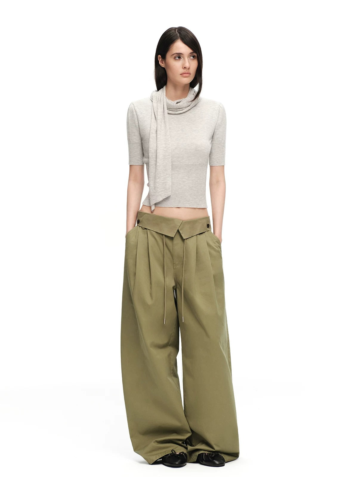 Crossover Wide-Leg Pants