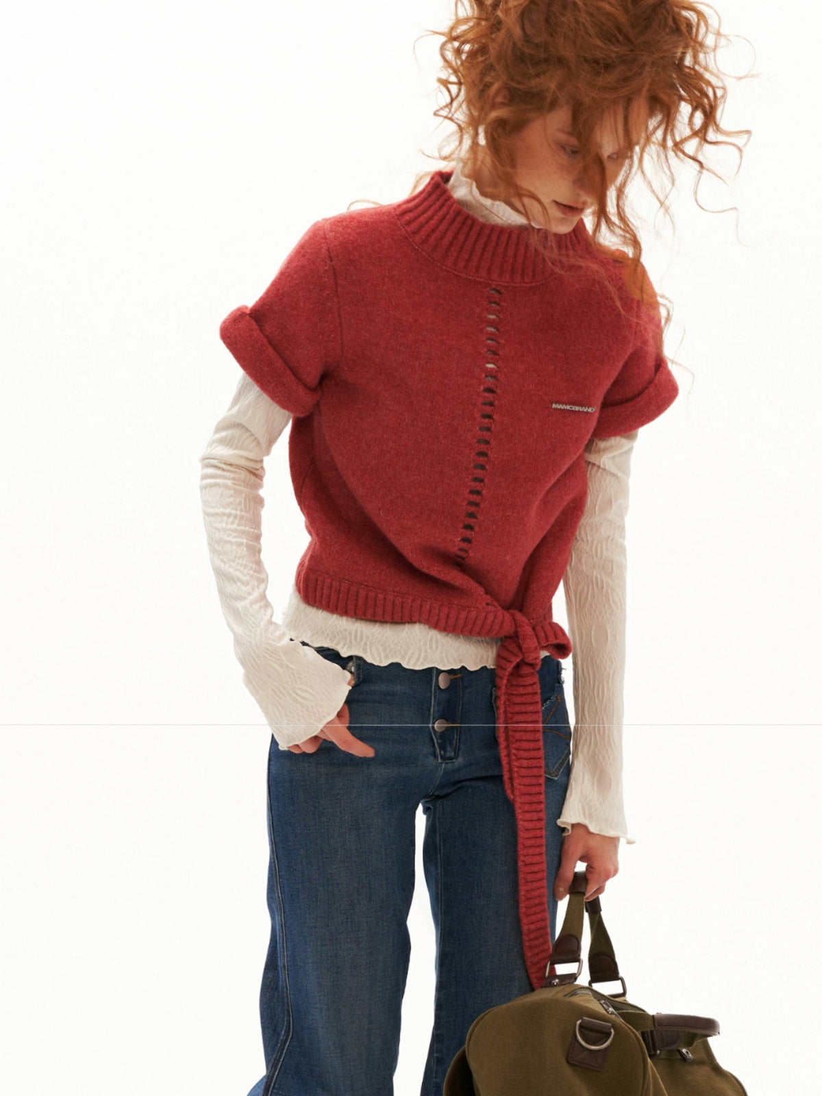 Mock Neck Lettuce-Edge Top