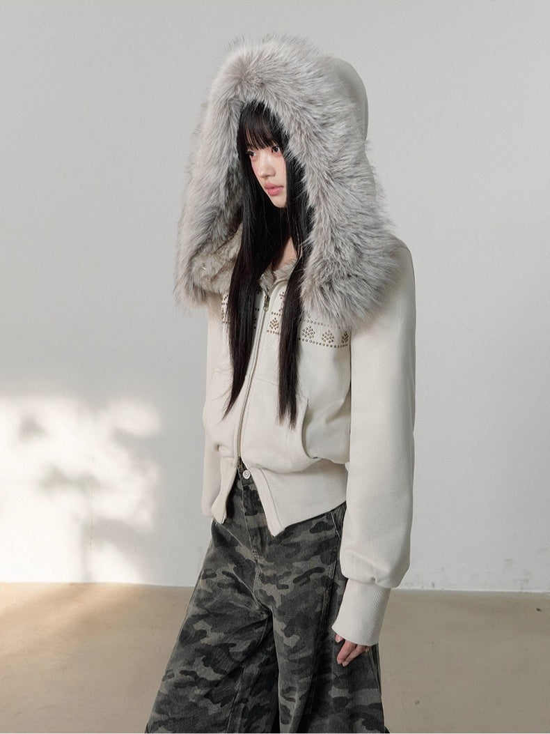 Vintage Rhinestone Graphic Hoodie Jacket