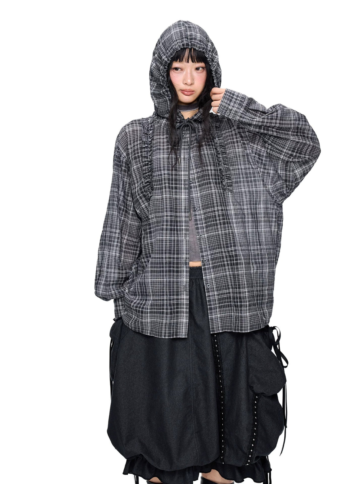 Vintage Plaid Hooded Oversized Shirt