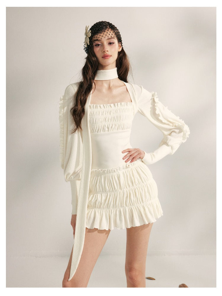 Pleated Ruffle Knit Top & Skirt Set