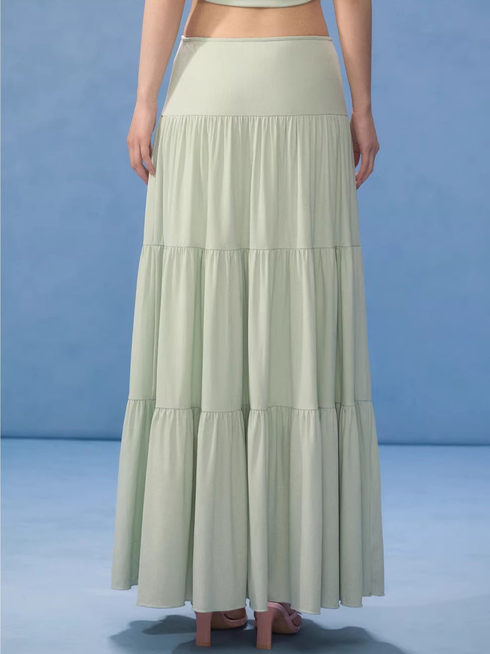 Green Tiered Maxi Skirt