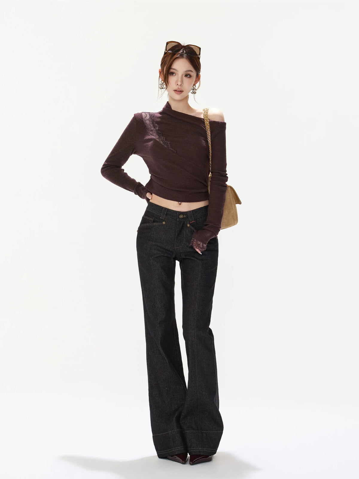Purple Lace Ruched Top & Skirt Set