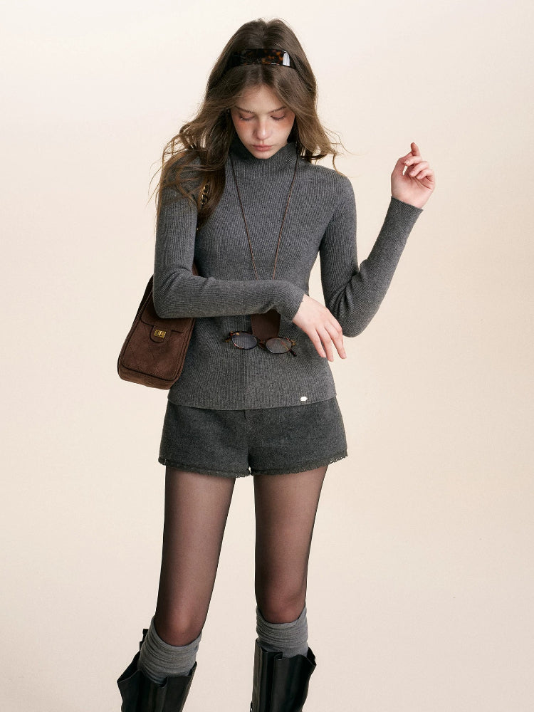 Ribbed Turtleneck Knit Top