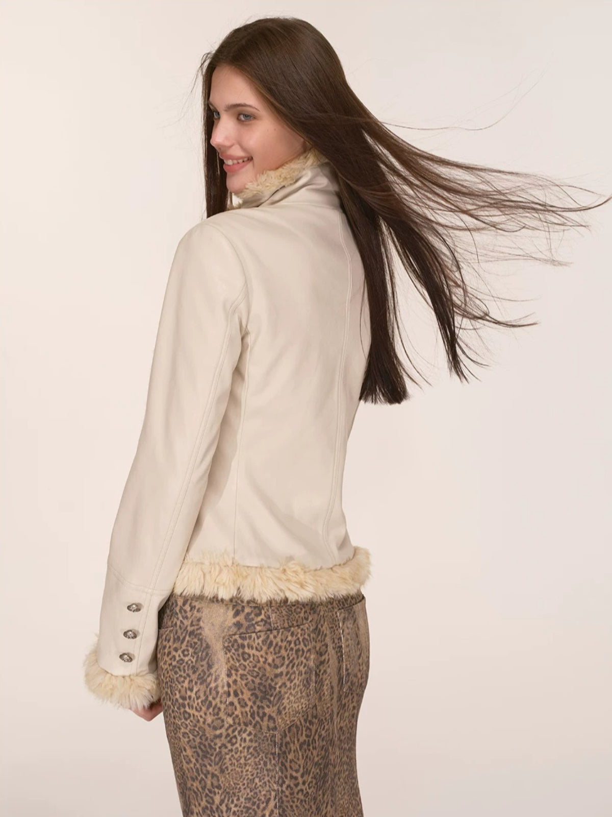 Asymmetric Fur-Trimmed Faux Leather Jacket