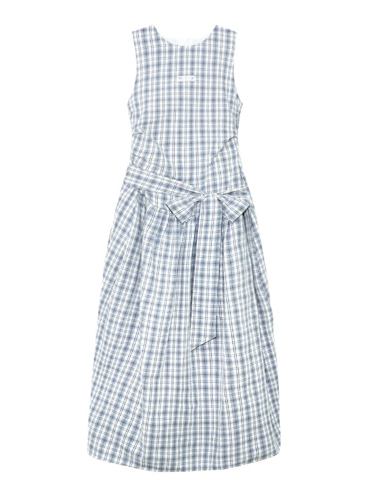 Belted Waist Checked Vest Dress