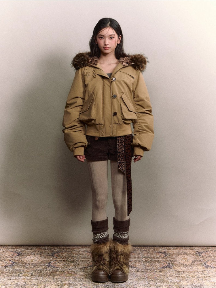 Faux Fur Aviator Down Jacket