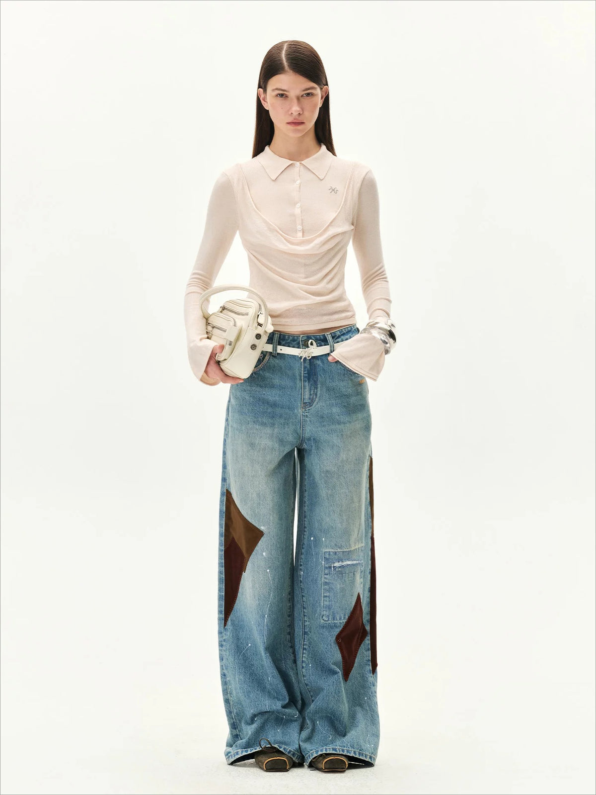 Acetate Wool Cowl Neck Top