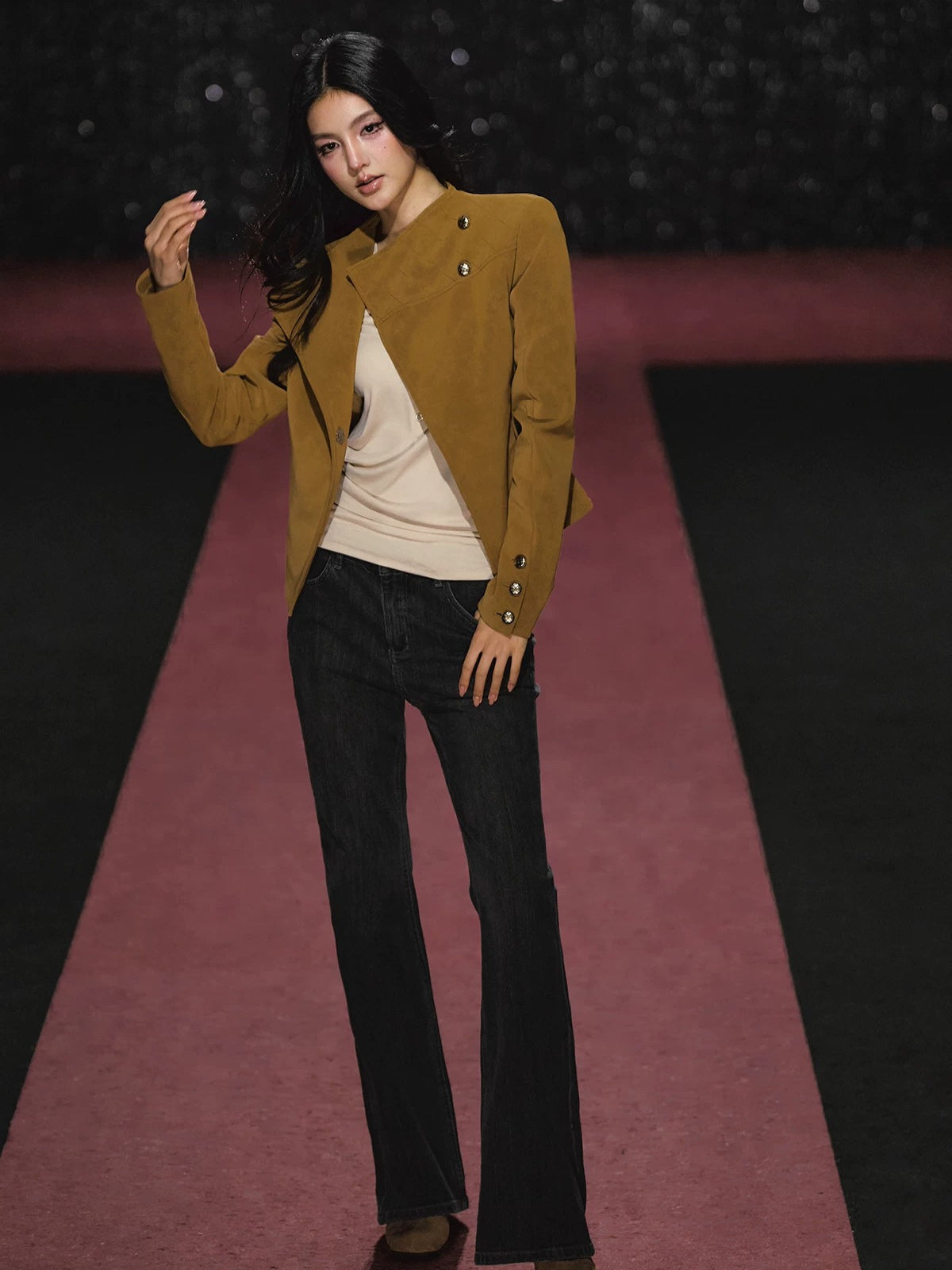 Asymmetric Diamond Quilted Faux Suede Jacket