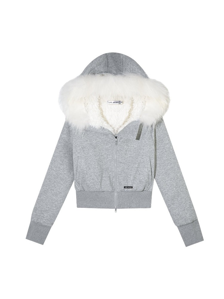 Fleece Waist-Tightening Fur Hoodie & Pants Set