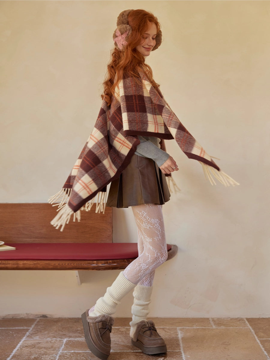 Plaid Fringed Wool Scarves