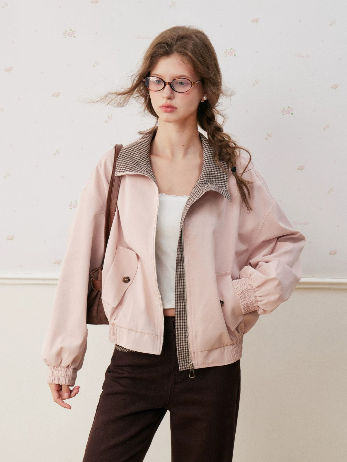 Plaid Collar Cropped Jacket