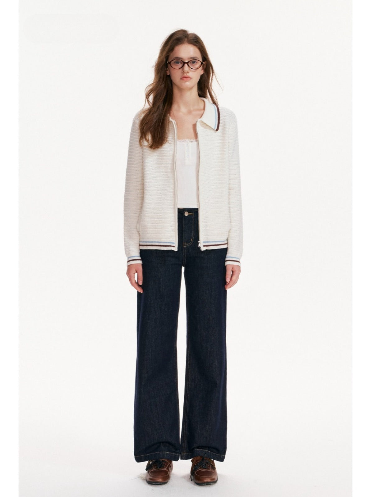 Contrast Stripe Cotton Zip Cardigan