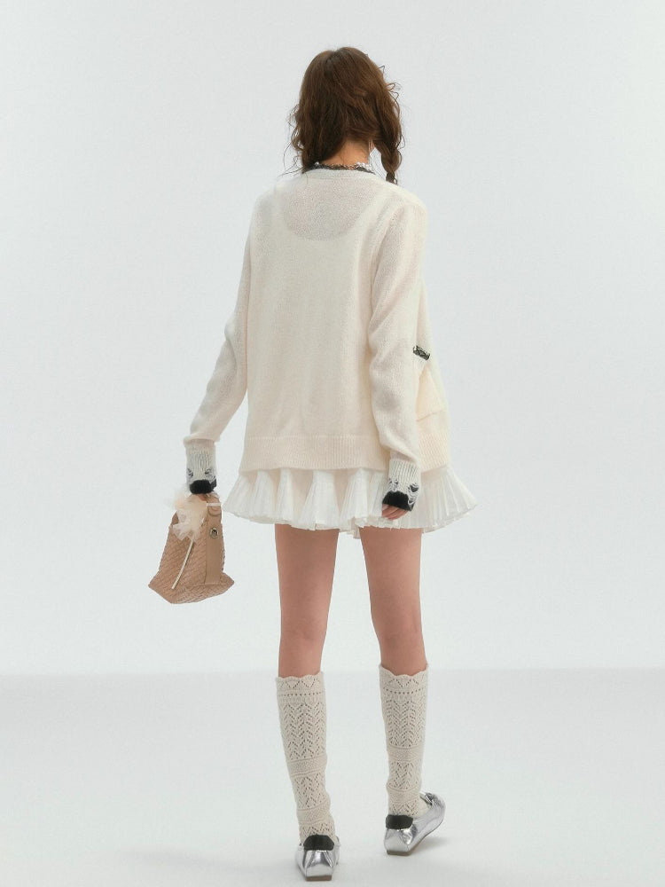 Color-Blocked Lace Trim Cardigan