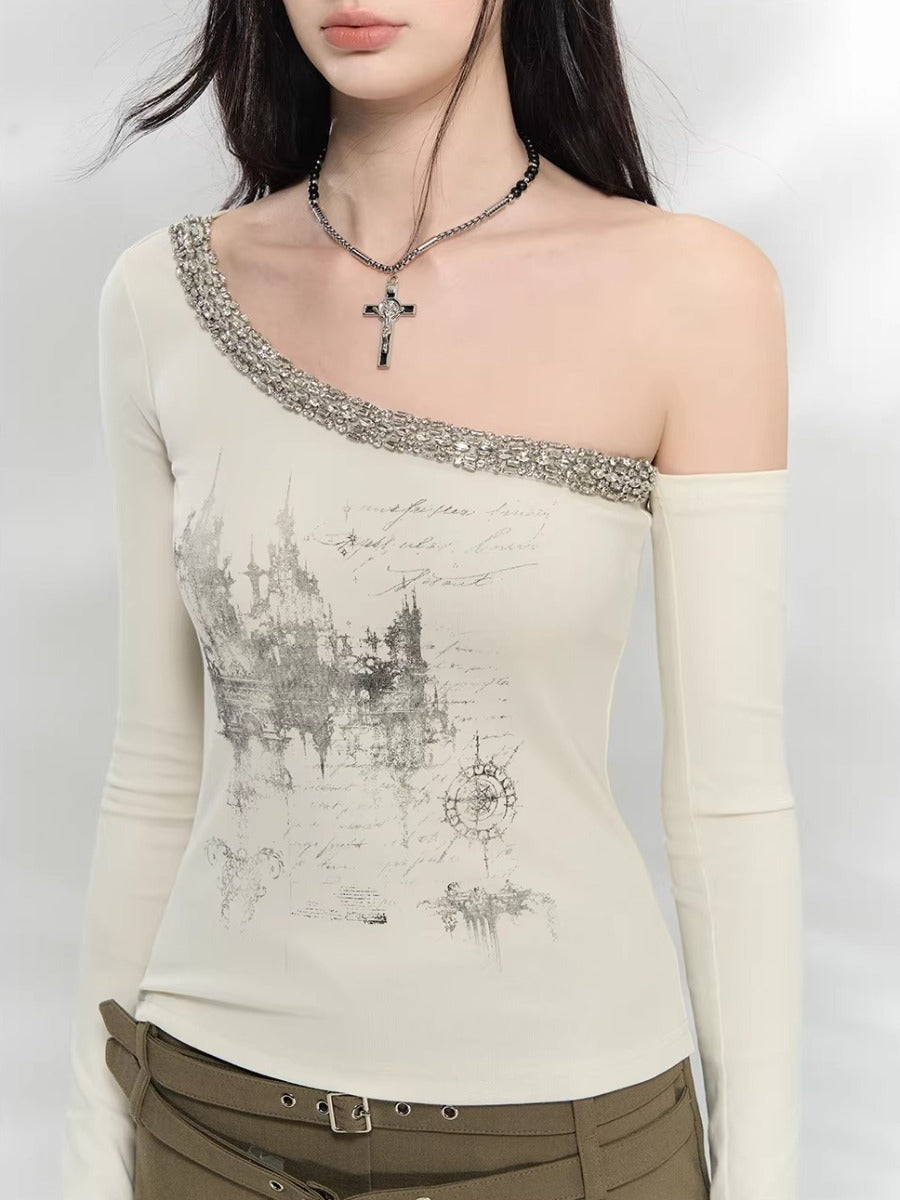 Crystal Asymmetric Print Top