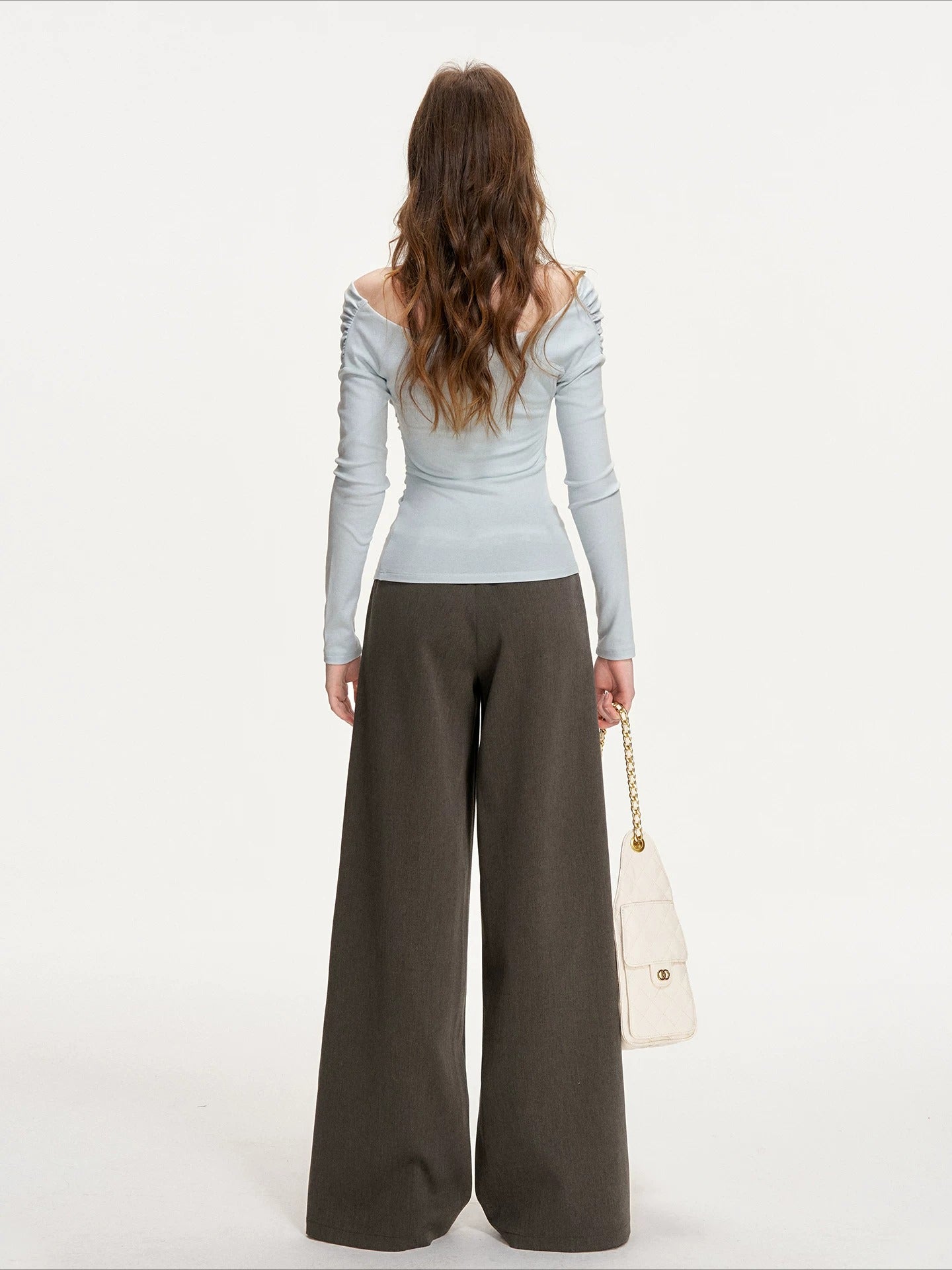 Gray Lace Waist Wide Pants