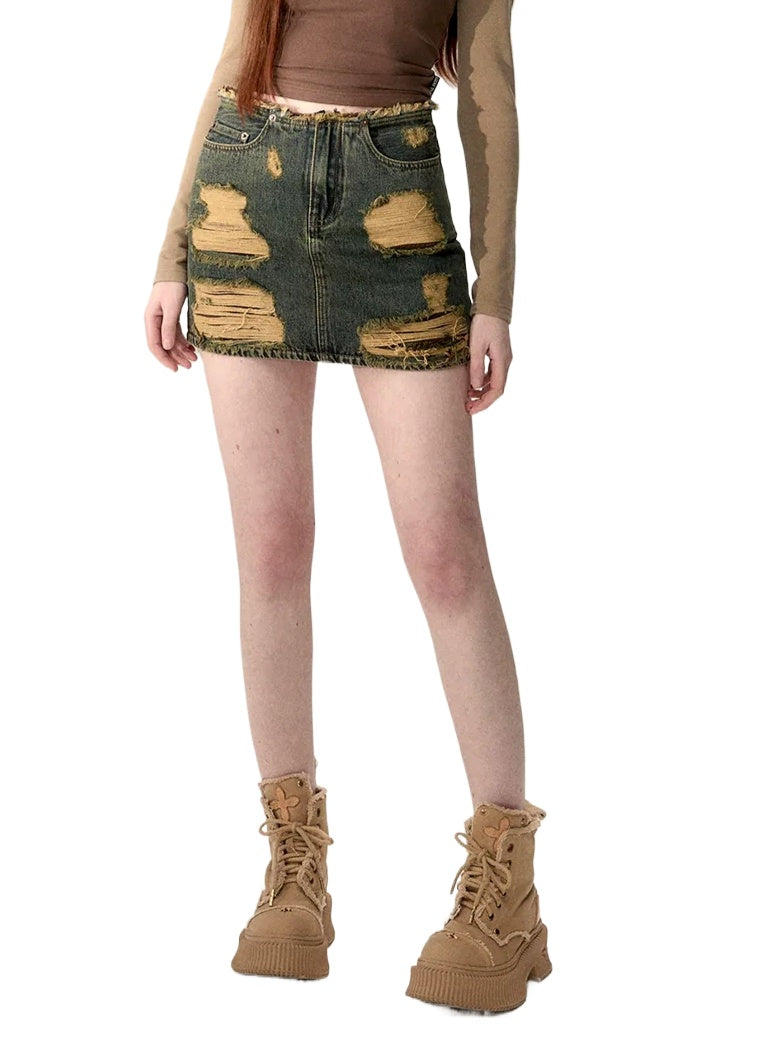 Denim Blue Dual-layered Mini Skirt