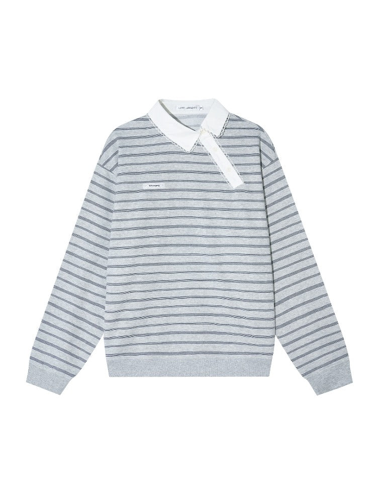 Lace Collar Stripe Sweatshirt