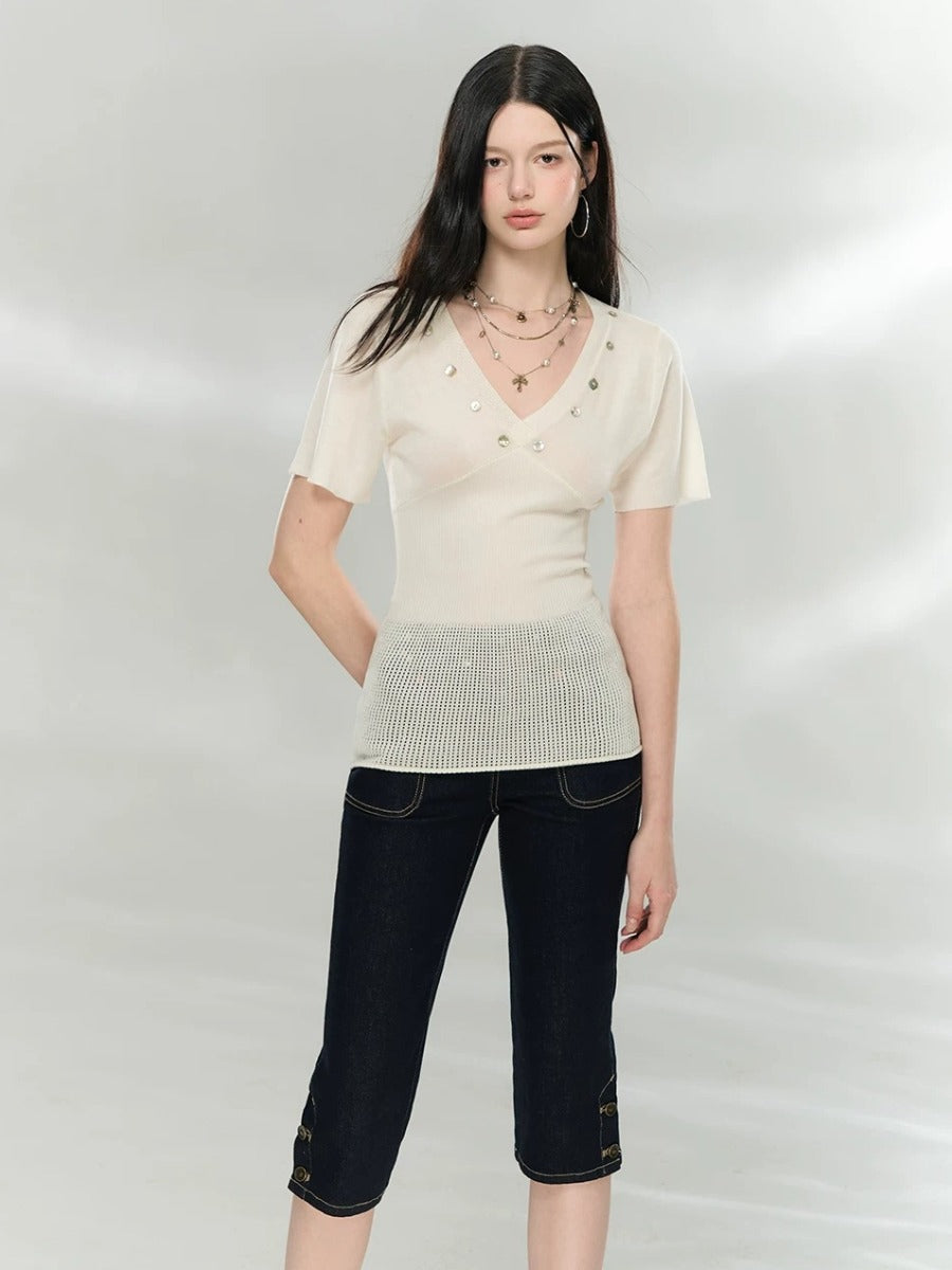 Cutout V-Neck Knit Top