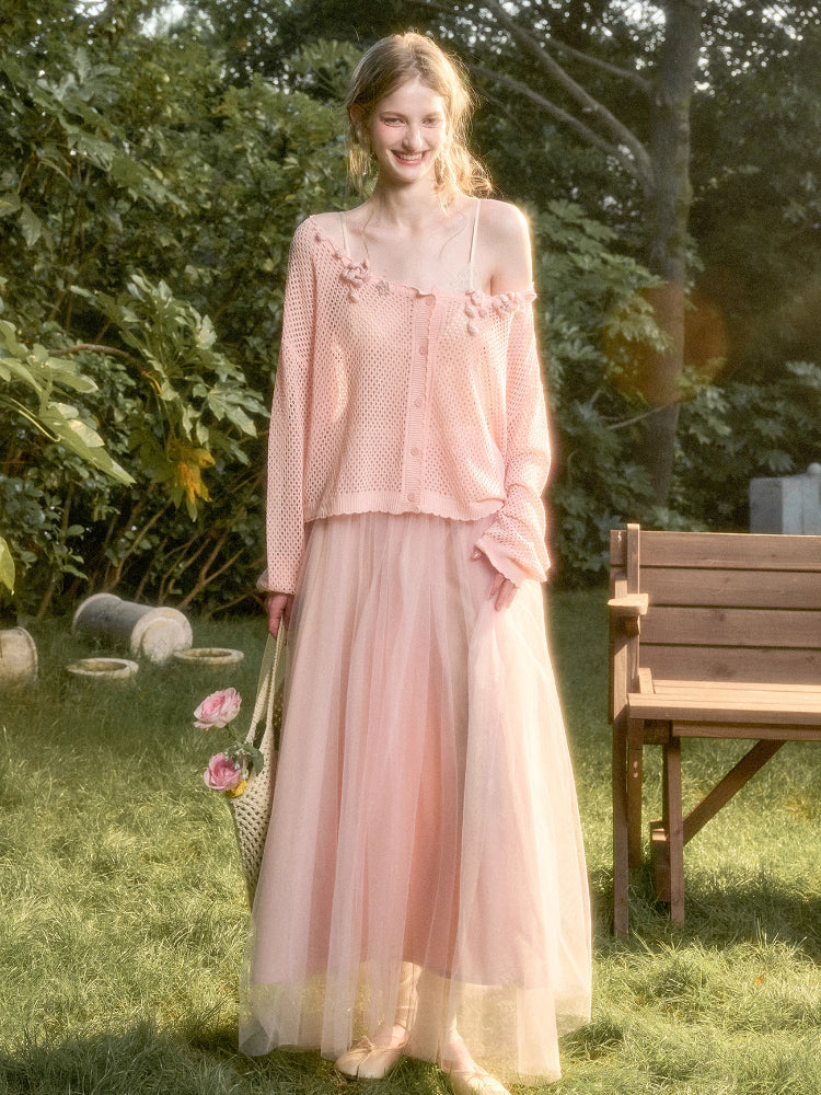 Cool Ice Silk Flower Hollow Cardigan