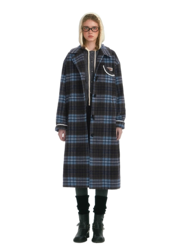 Colorblock Plaid Long Coat