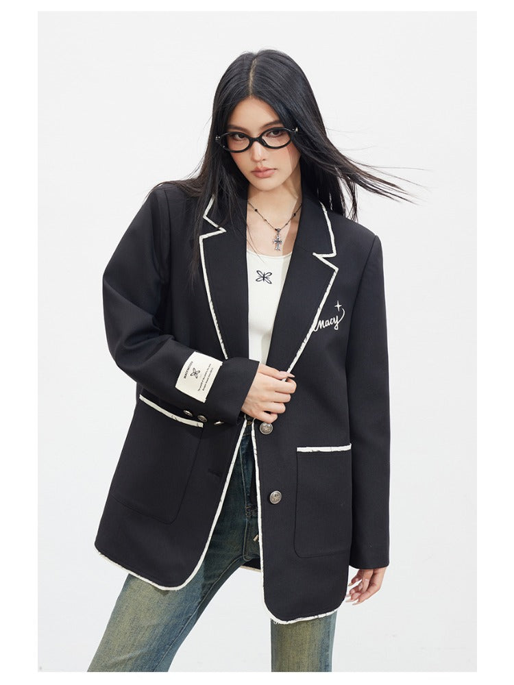 Black Contrast Edge Blazer