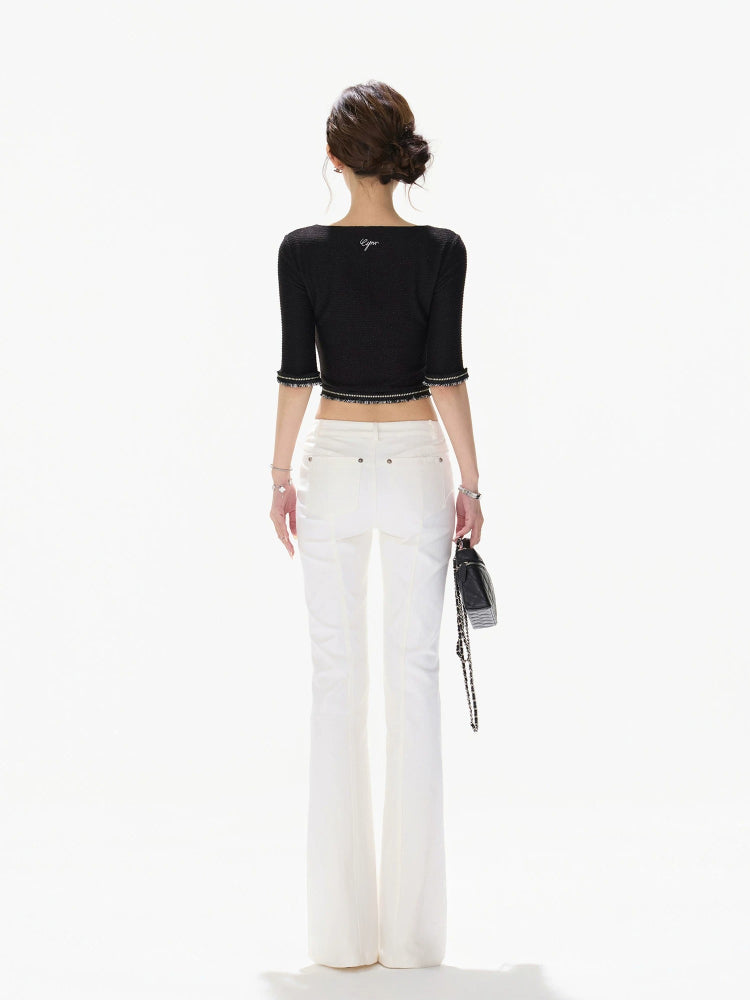 Black Silver Knit Crop Top