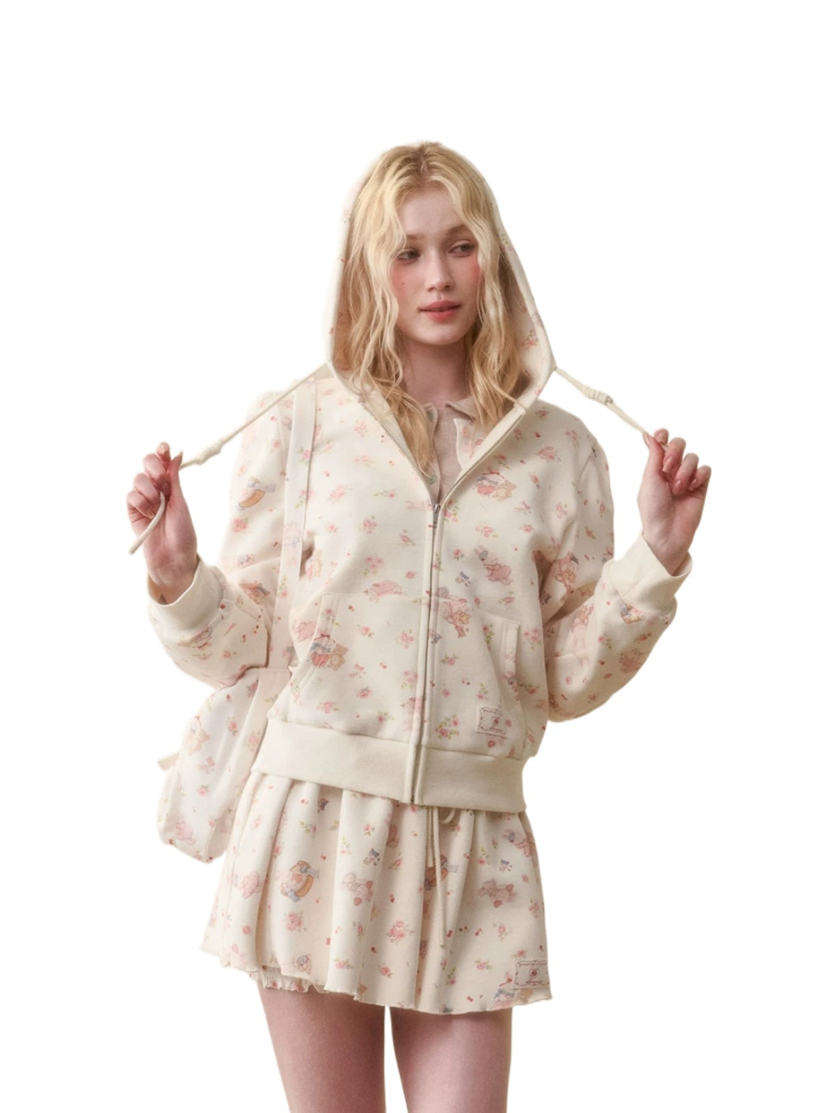 Bunny Print Hoodie Skort Set