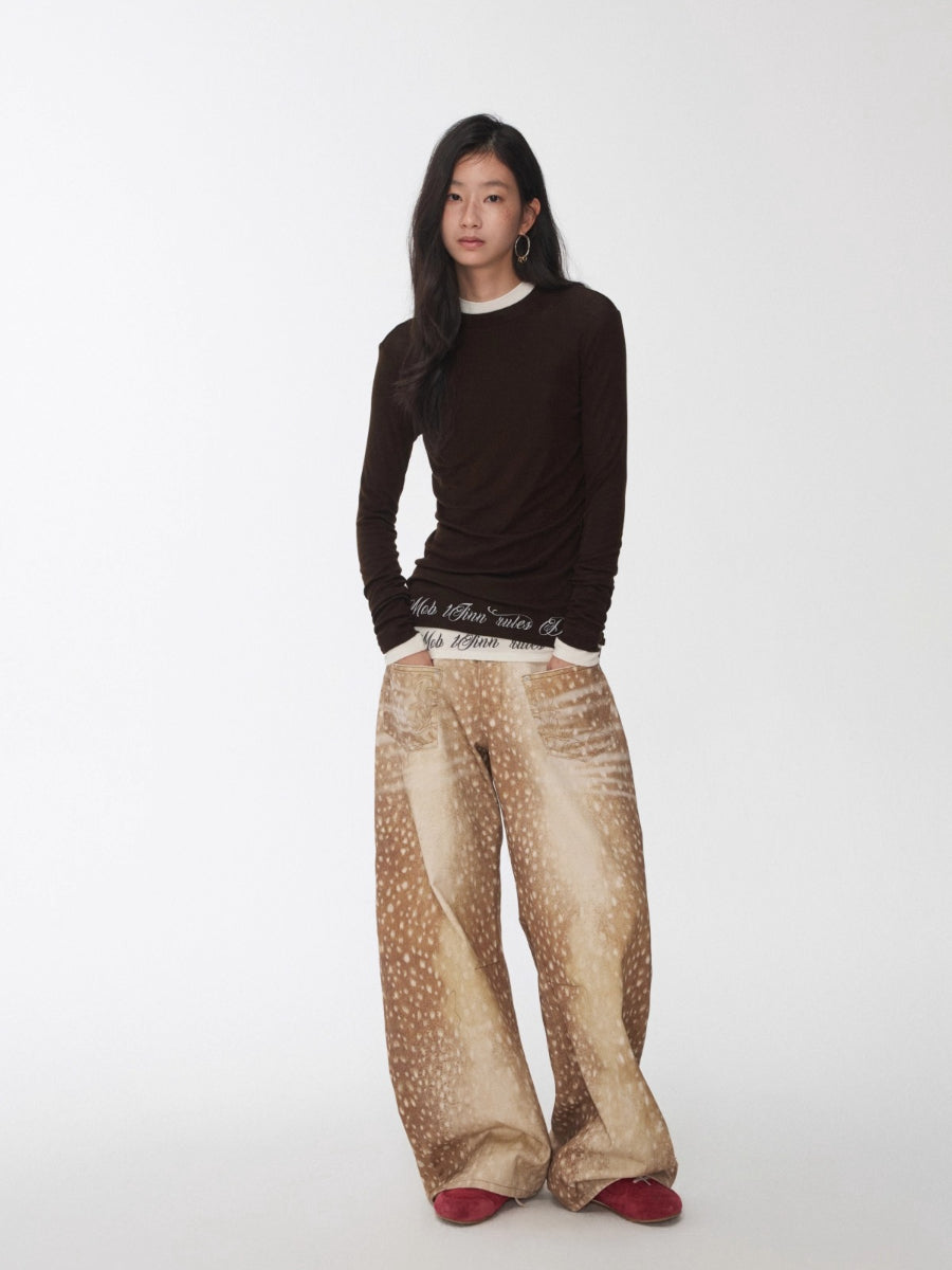 Basic Letter Print Semi-Sheer Long Sleeve Tee