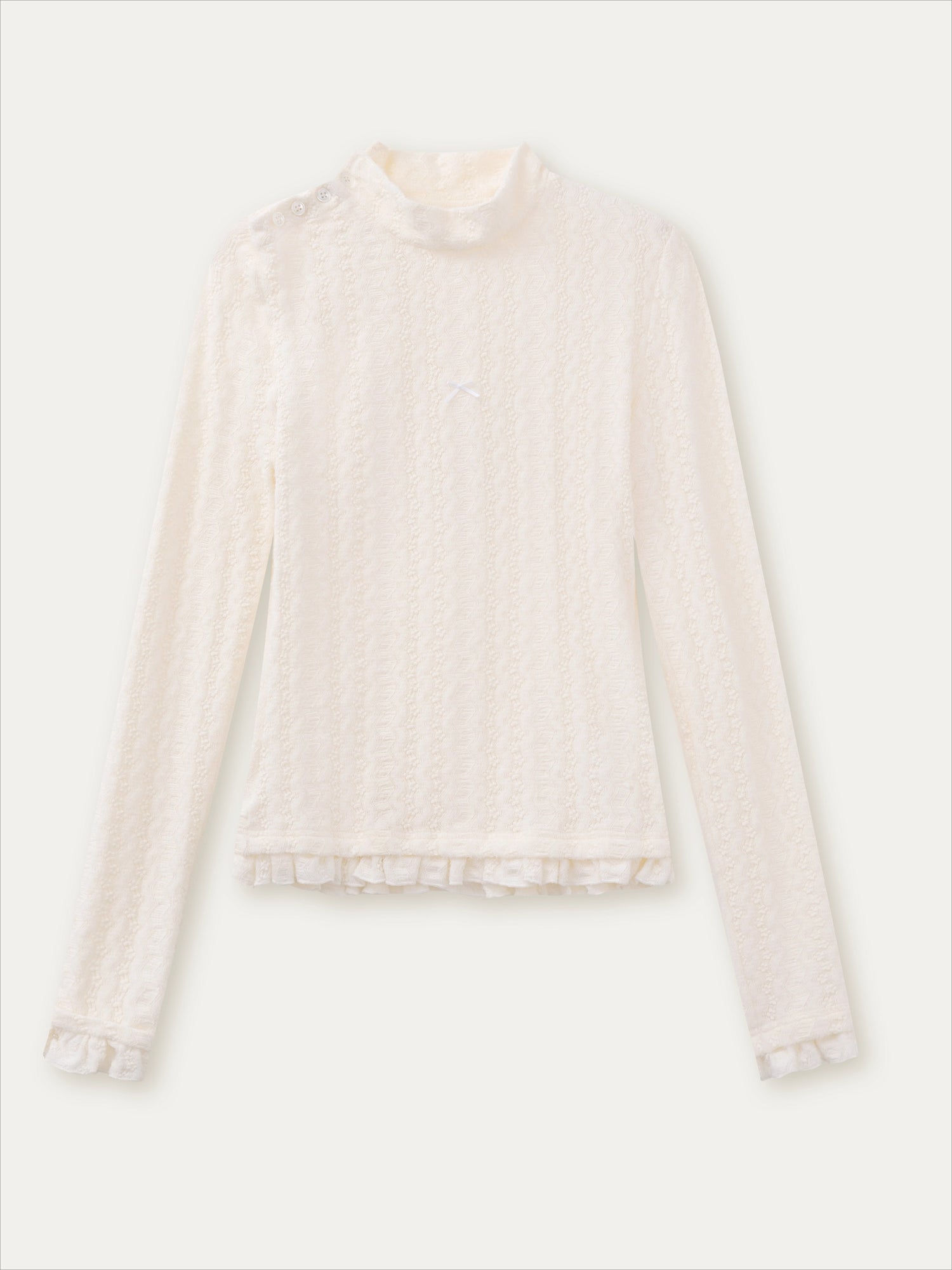 Layered Lace-Texture Mock Neck Knit Top