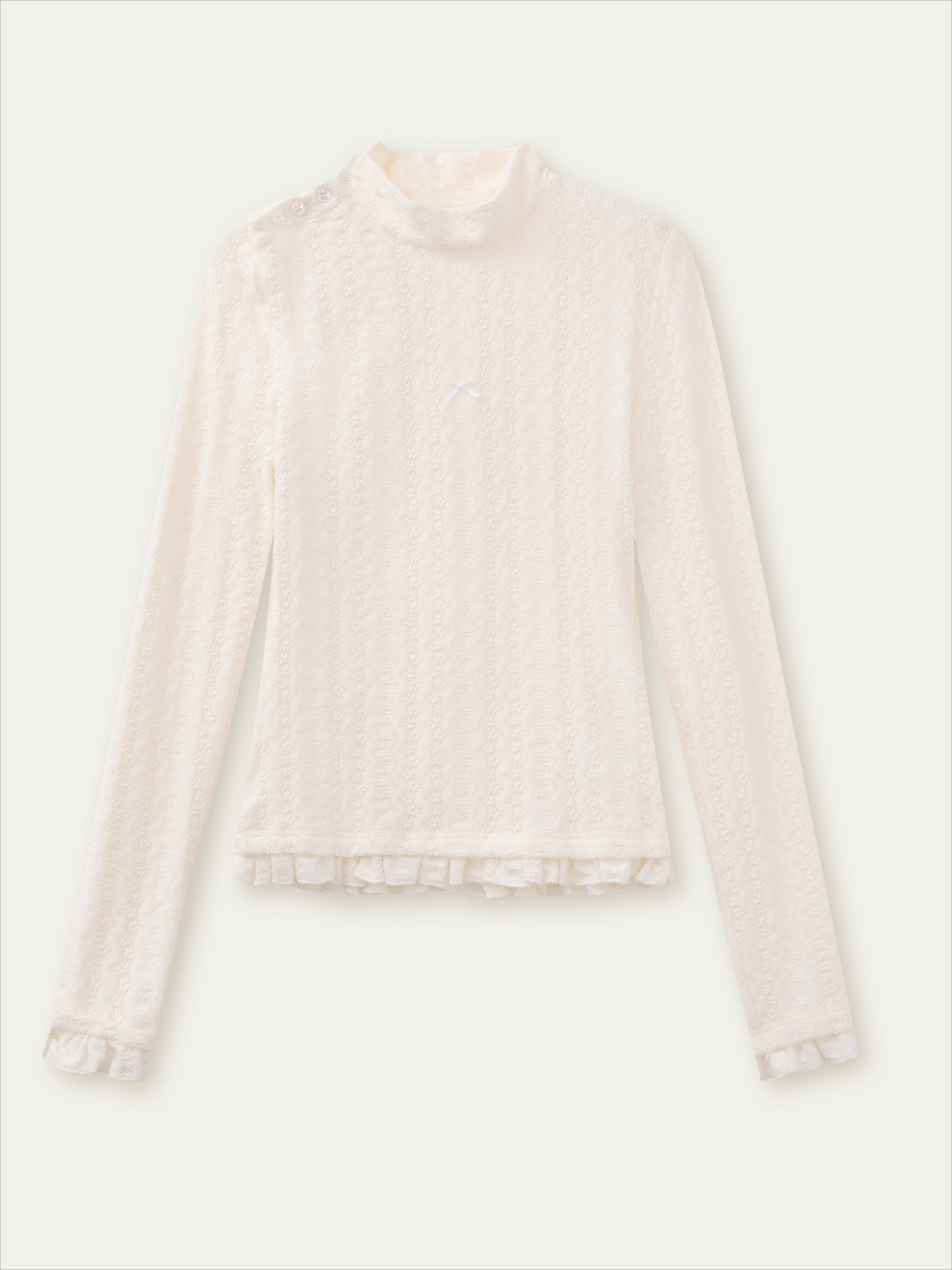 Layered Lace-Texture Mock Neck Knit Top