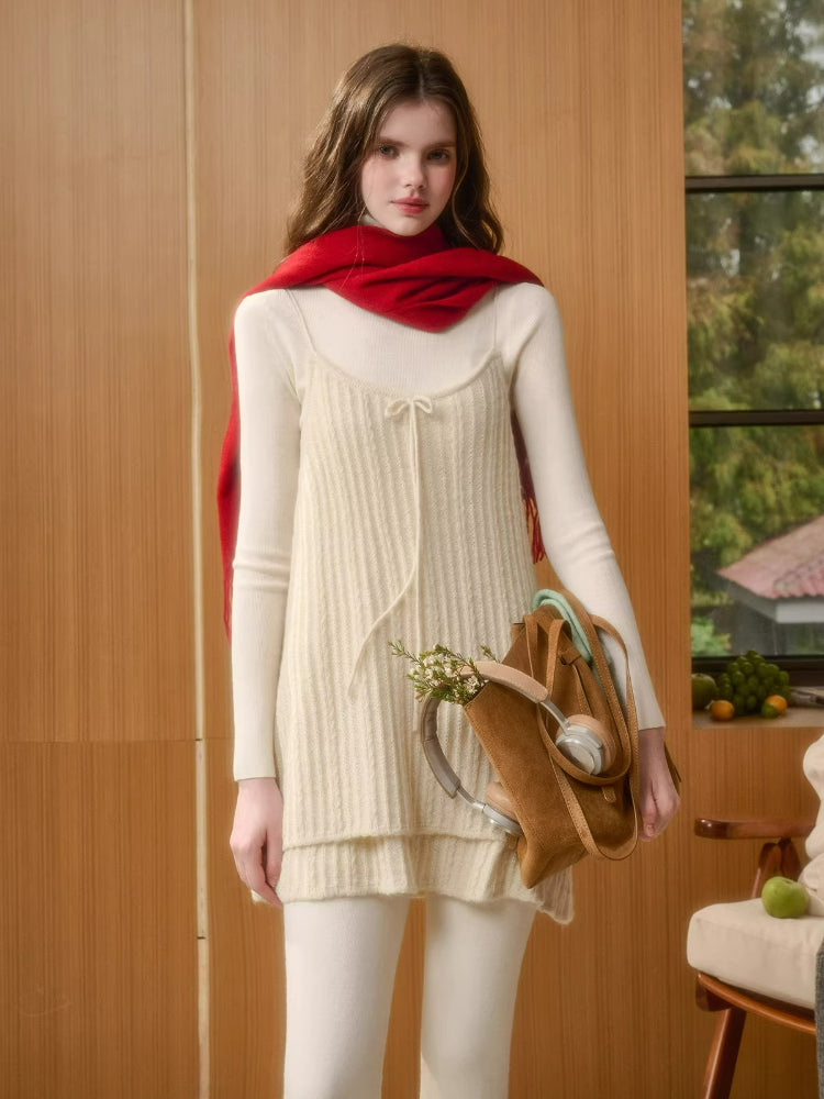 Bow Strap Knit Cami Lace & Pants Set