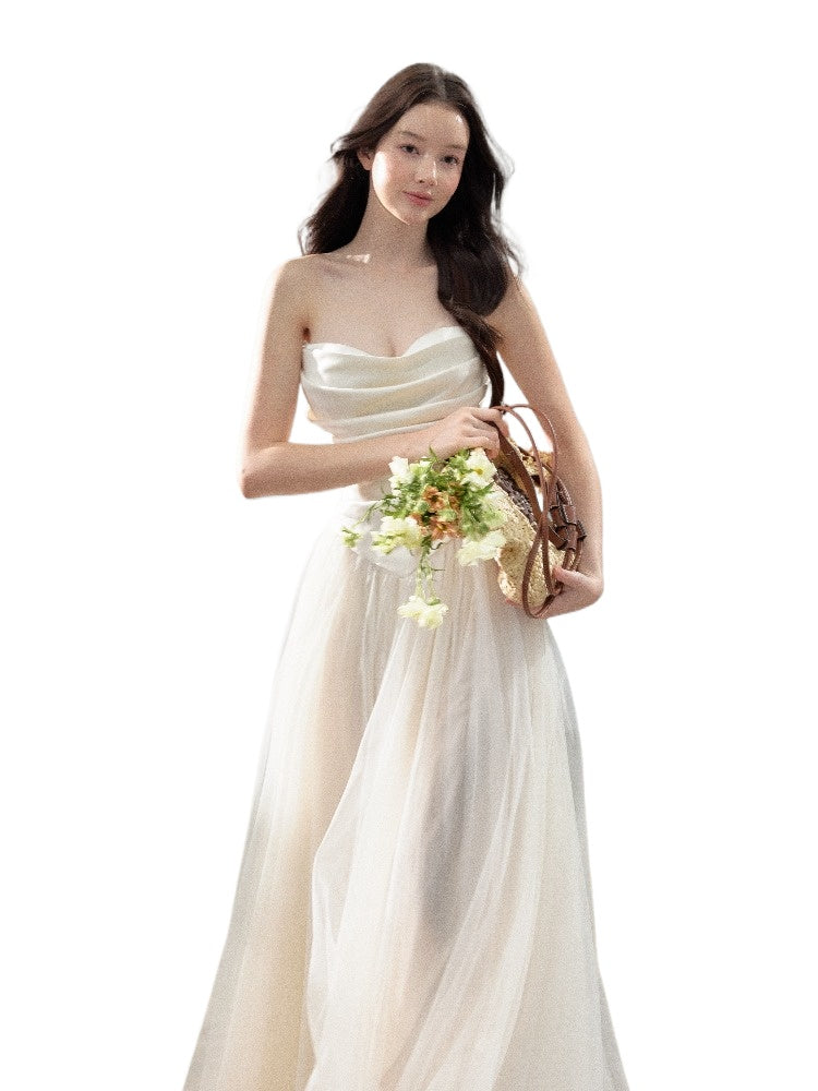 Satin Tulle Strapless Dress