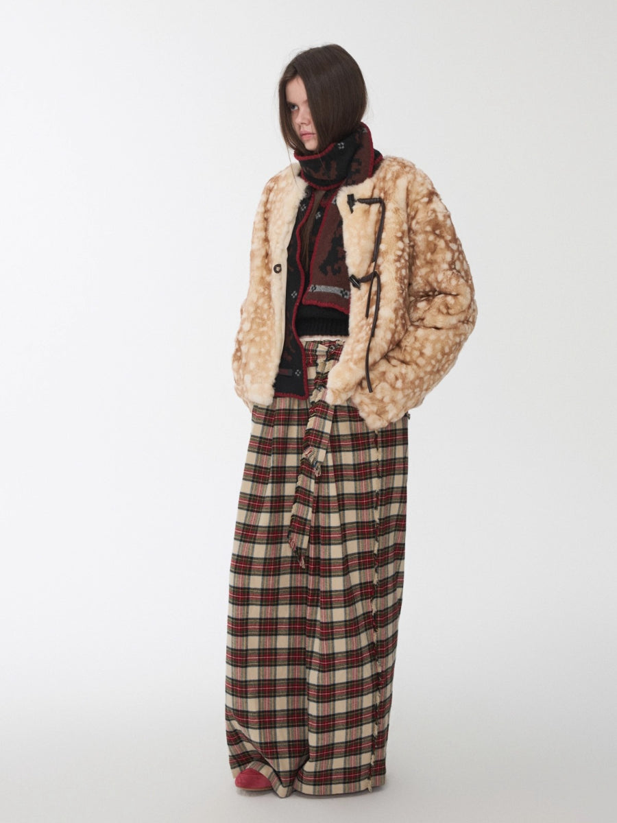 Fawn Pattern Printed Rex Rabbit Fur Jacket