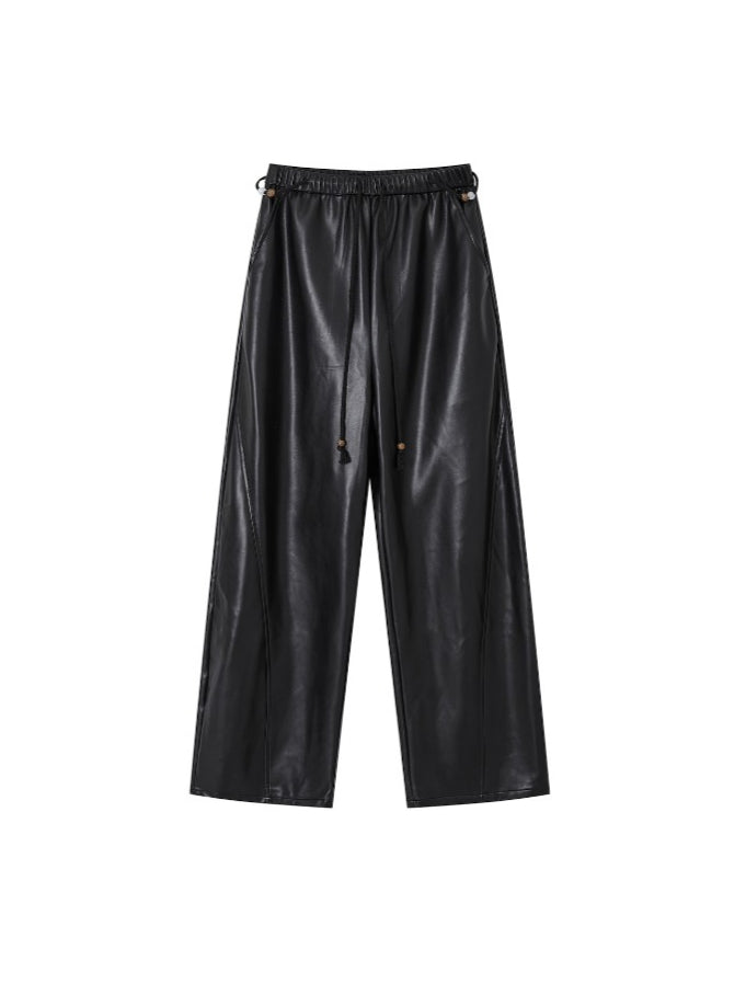 Relaxed Curve-Cut PU Pants