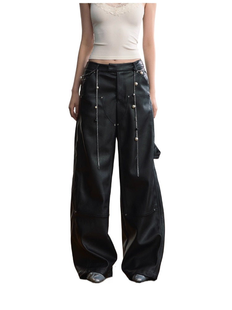 Strap & Stud Detail PU Leather Pants