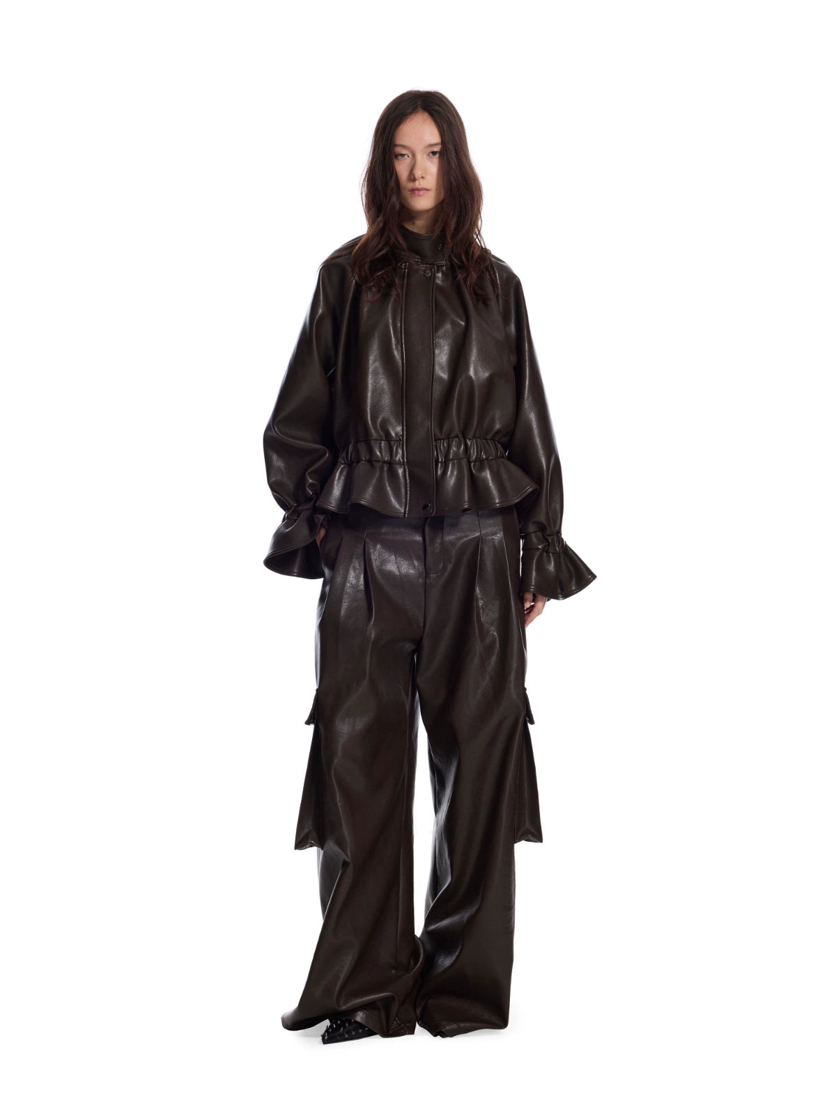 Vintage PU Cargo Wide-Leg Pants