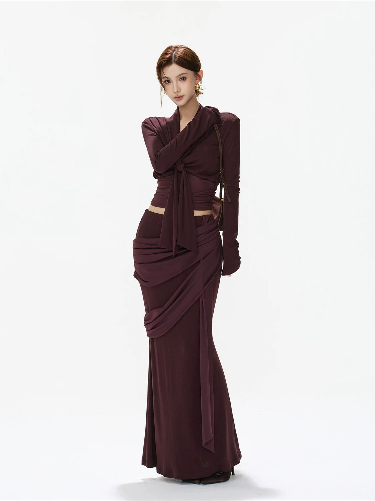 Purple Twist V-Neck Top & Mermaid Skirt Set