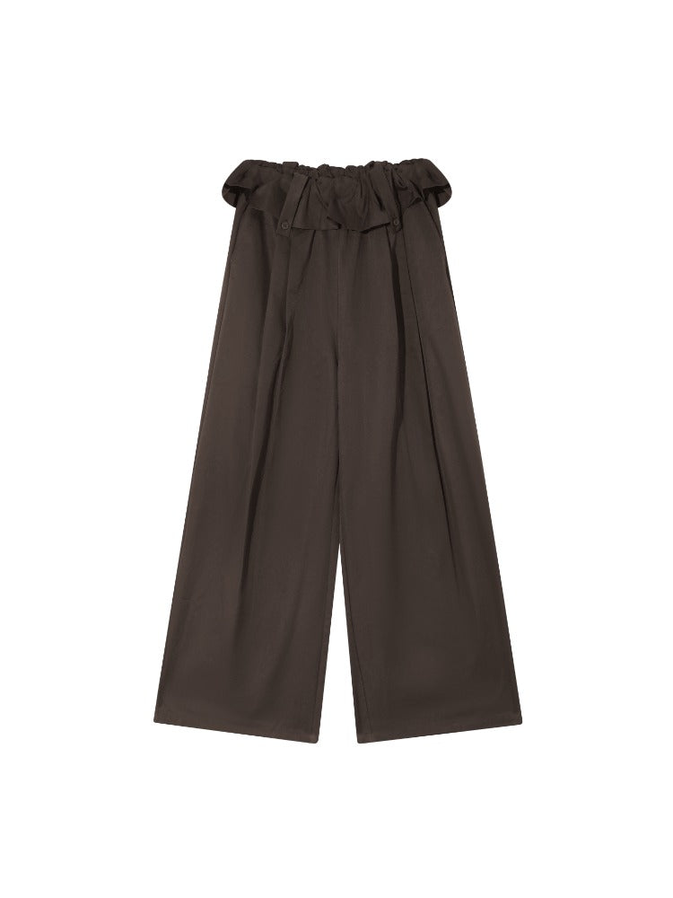 Brown & Black Fold-Waist Balloon Pants