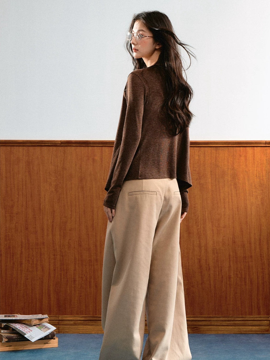 Contrast Waist Wide-Leg Trousers