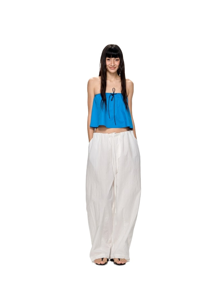 Blue & Green Backless Drawstring Bandeau Top