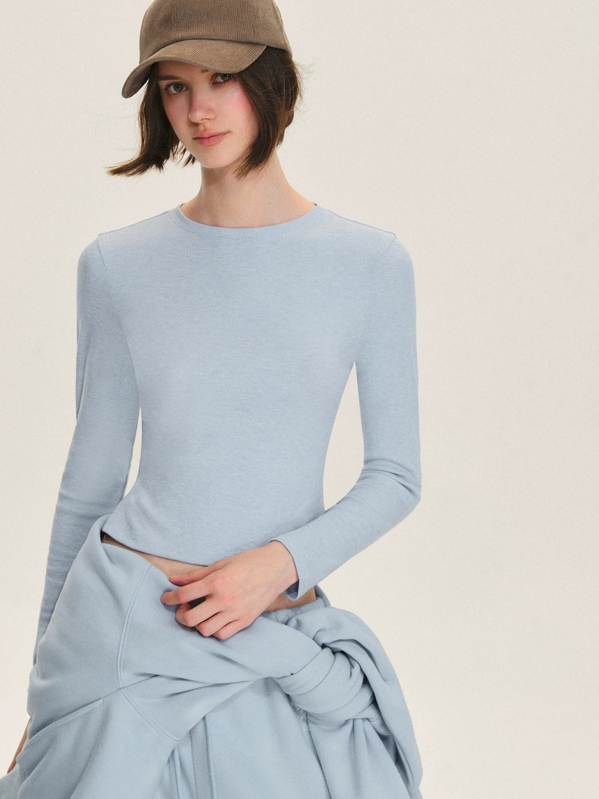 Ribbed Cotton Blend Cropped T-Shirt