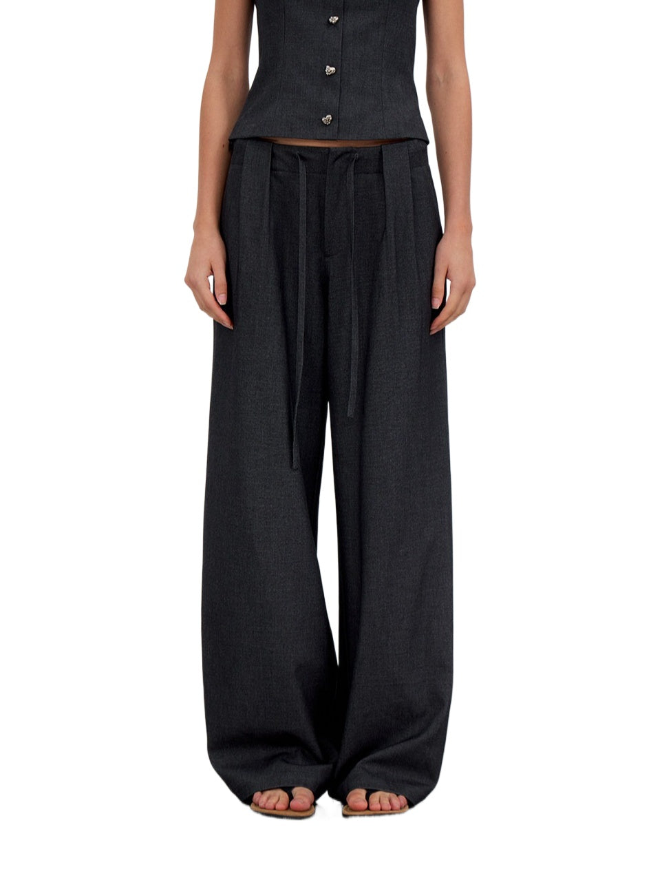 Pleated Drawstring Wide Trousers