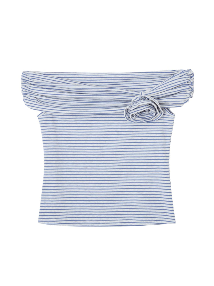 Striped Off - Shoulder Rose T - shirt