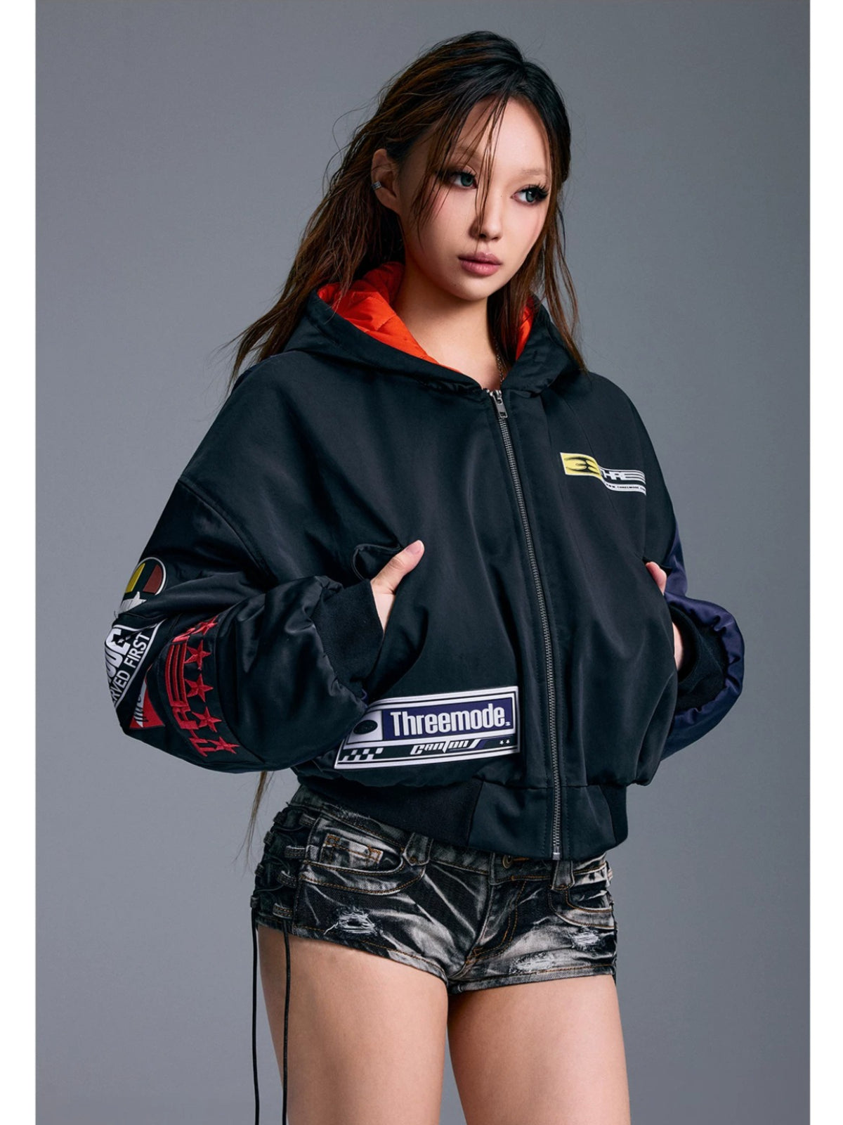 American Printed Hooded Short Jacket
