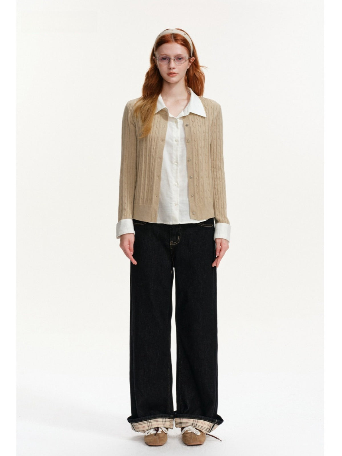 Cable Knit Layered Shirt Cardigan