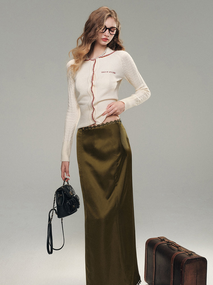 Lace Satin Midi Skirt